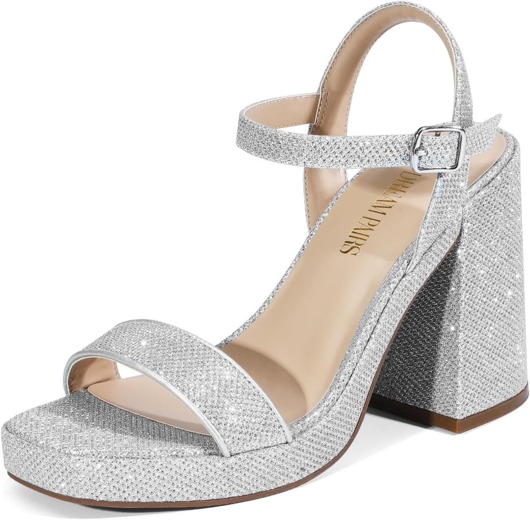 DREAM PAIRS Heels for Women Block Chunky Platform High Heels Open Toe Fashion Wedding Party Evening Prom Dance Ankle Strap Dress Pump Sandals Shoes (Silver) 5
