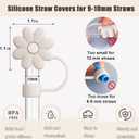 4 x Flower Straw Covers Toppers for Stanley Cups 30&40 Oz Tumbler with Handle Accessories 4PCS Silicone Straw Caps Reusable Straws Protectors for Stanley Cup 10mm 0.4in Straws (Off-White)