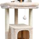 SYANDLVY 27" Cat Tree for Indoor Cats, Activity Tower with Scratching Posts, Modern Kitten Condo with Plush Perch & Hanging Ball for Play, Beige