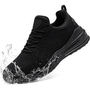 LARNMERN Mens Non Slip Work Shoes Slip On Water Resistant Walking Sneakers Zapatos Trabajo Waterproof Food Service Chef Kitchen (10, Black)