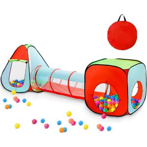 3pc Kids Play Tent for Toddler with Ball Pit+Crawl Tunnel+Castle Tent, Pop Up Children Playhouse for Boys and Girls Gift, Collapsible Baby Play Tent Toy Indoor and Outdoor Games