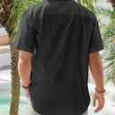 J.VER Men's Linen Short Sleeve Shirts Cotton Casual Lightweight Button Down Shirt Beach Vacation Summer Tops with Pocket (Black, XL)