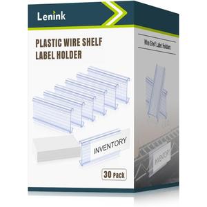 Lenink 30Pcs Wire Shelf Label Holders,Plastic Wire Rack Label Holder,Compatible with Metro 1-1/4in Shelves,Label Area 3in Lx1.25in H (Label Paper Insert Included)