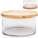 25DOL XXL Extra Large 10 inch Clear Glass Salad Bowl DishHand Blown Dual Function Bamboo Lid - Mixing Bowl for Salads, Dessert, Fruit, Punch - Centerpiece Large Serving Bowls for Entertaining