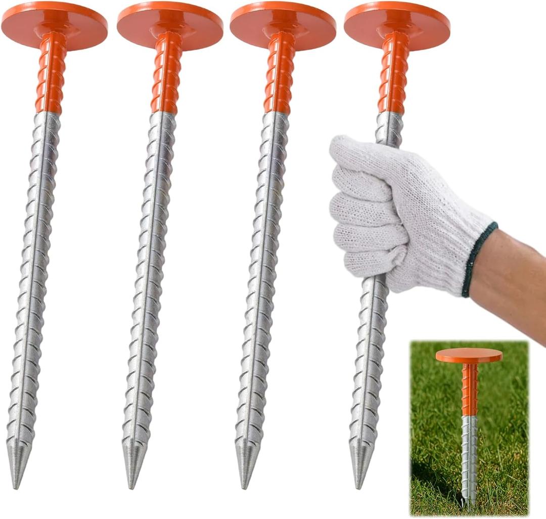 4 Pack 12-Inch Rebar Survey Marker Stakes Durable Steel with Bright Orange Top for Surveying, Construction, Landscaping, Property & Boundary Marking