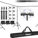 EMART Backdrop Stand, 20x7ft(WxH) Large Adjustable Background Support System with 308 Angle Rotatable Connector, 8 Clamps, 3 Sandbags and Carry Bag for Paties, Wedding, Photography Studio (Black)