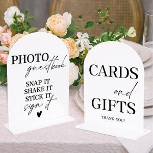 KOSKIMER 2pcs Acrylic Wedding Signs for Ceremony and Reception, 5x7 Inch White Wedding Signage, Photo Guest Book Sign, Cards and Gifts Sign, Wedding Reception Signs