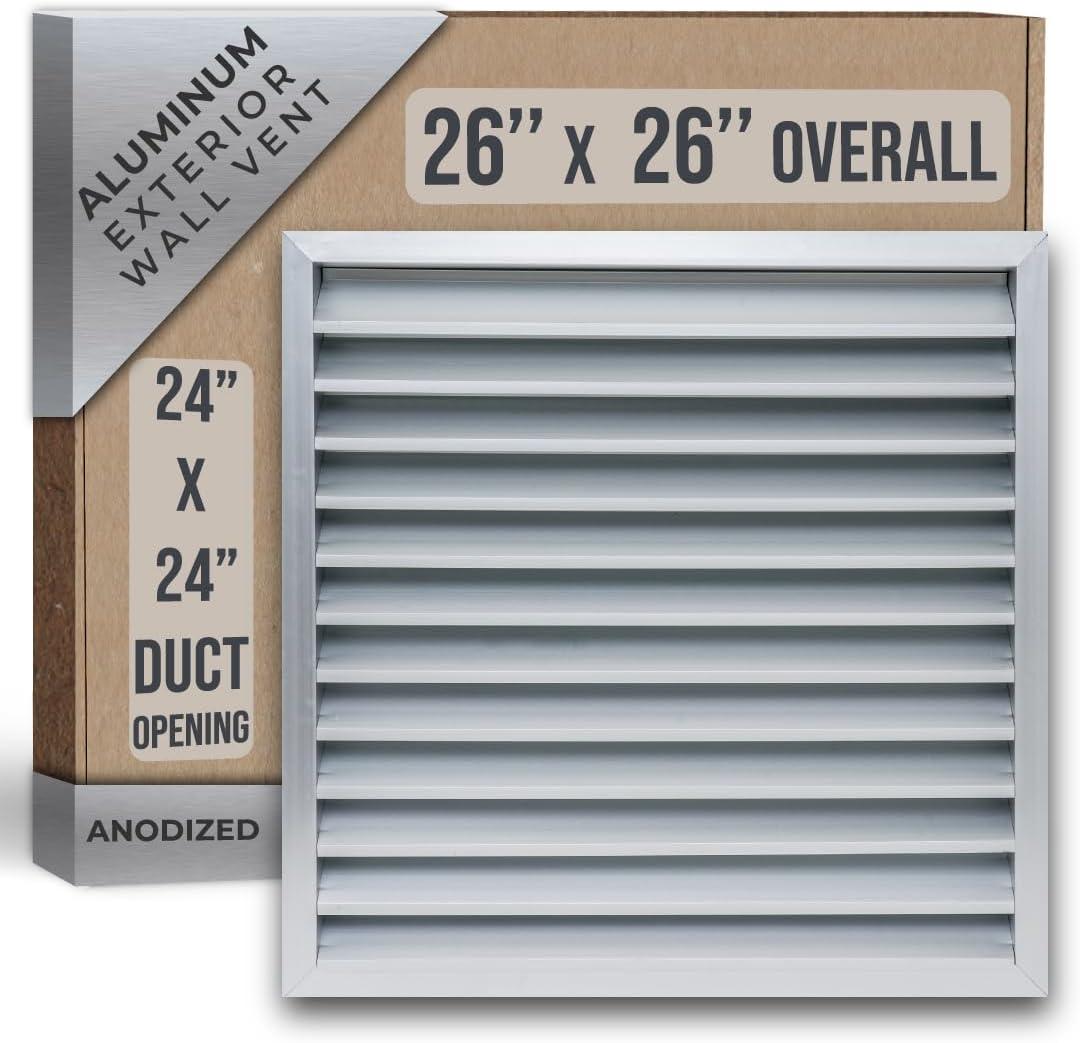 Fits 24x24 Wall Opening Anodized Aluminum Exterior Wall Vent by Handua | Gable Shed for Crawlspace, Outdoor, Doors, Attic | Weatherproof, Rain&Rust Proof, Water Resistant Grille Overall: 26"W X 26"H