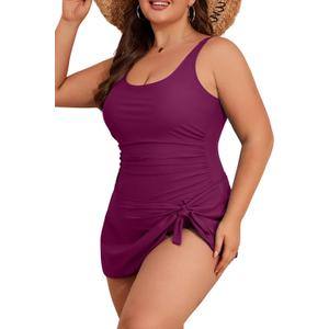 Eomenie Plus Size Swimdress for Women One Piece Swimsuit Tummy Control Swim Dresses Skirt Bathing Suit (Purple, L)