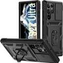 PASNEW Case for Samsung Galaxy S22 Ultra 5G,Finger Ring Kickstand & Camera Cover Slide,Military Multi-Layered Heavy Duty Shockproof Protection Shell for S22Ultra,6.8 inch,Black