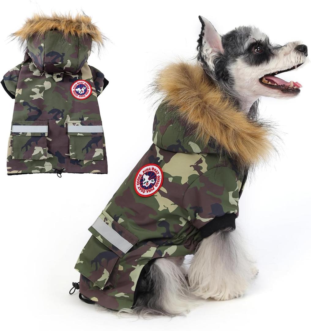 PINA Dog Coats for Small Dogs, Waterproof Dog Jacket (M(Chest 19.6"), Green Camo)