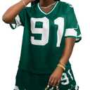 KIMSOONG Jersey Shirts for Women Shorts 2 Piece Sets Going Out Number Graphic V Neck Y2K Streetwear Tee and Short Pants Suits (Green, L)