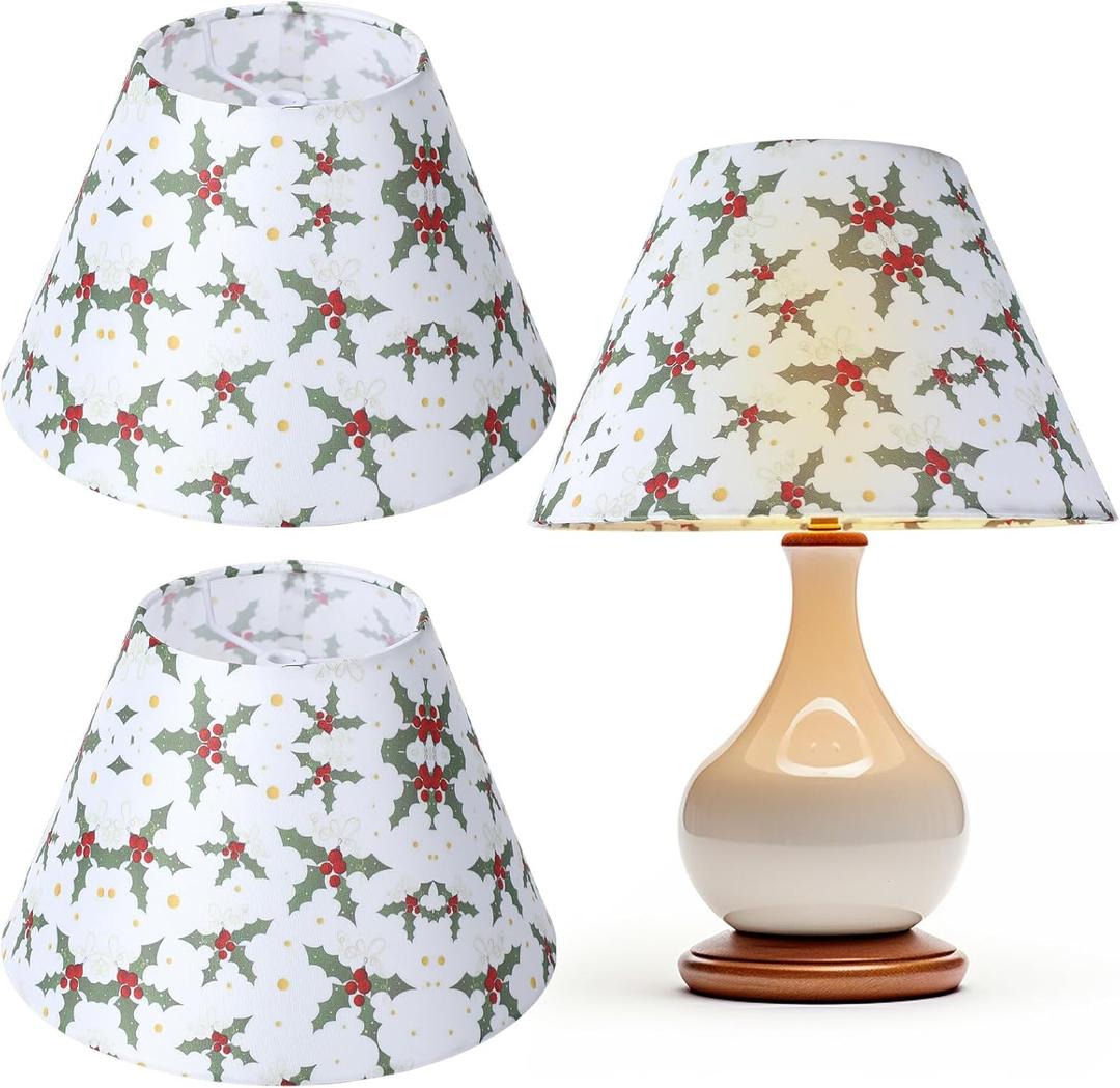 Glooglitter 2 Pcs Christmas Lamp Shades Set 5" Top x 10" Bottom x 6.5" High (Spider) Holly Berries Christmas Lamp Shade for Xmas Holiday Table Decor Supply