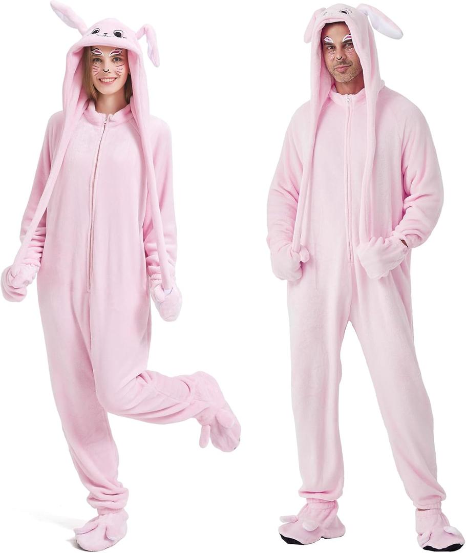 Ezuwail Unisex Adult Onesie Pajamas Outfit Animal Onesie Costumes for Women/Men (Small, Pink)