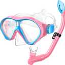 Gintenco Kids Snorkel Set, Diving Mask for Children as Unisex Kids Swimming Goggles, Anti-Fog Diving Mask and Dry Top Snorkel Combo Set for Junior and Youth (Pink/Blue)