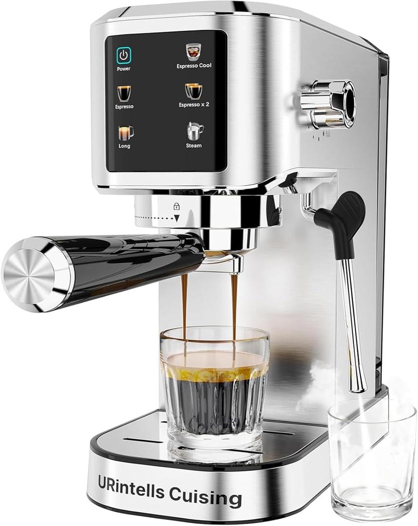 Espresso Machine 20 Bar,Touchscreen Espresso Maker with Steam Milk Frother, Stainless Steel Expresso Coffee Machine for Home with Removable Water Tank for Cappuccino Latte,Cold Brew,Long Coffee