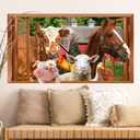 Farm Animals Wall Stickers 3D Fake Window Animal Wall Decals Peel and Stick Farmhouse Animal Art Stickers Funny Cow Decal Peeking Horse Rooster Vinyl Sticker for Living Room Kitchen Bedroom Decor