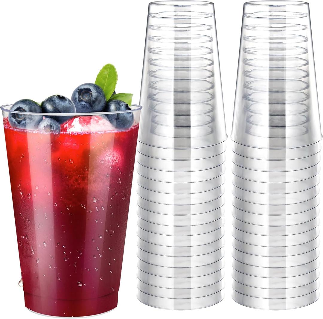 Byvivace 200Counts 12 OZ. Hard Plastic Cups Fancy Disposable Cups for Party, 12 Ounce Clear Elegant Wedding Cups Disposable Wine Glasses for Parties