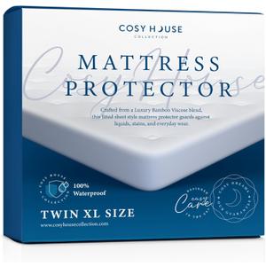 Cosy House Collection Luxury Mattress Protector - Blend of Rayon Derived from Bamboo - College Dorm Room Essentials - Ultra Soft Comfort, Stays Cool & Quiet - Premium Fitted Sheet Style (Twin XL) (White)