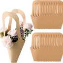 MYGOGOART 20pcs Kraft Paper Flowers Bouquet Wrapping Gift Bags with Handle Paper Flower Holders Brown Paper Cone Shape (Medium) (Medium-16.5x9 inches-20pcs)