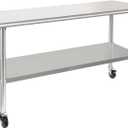 HARDURA Stainless Steel Table with Wheels 24 x 60 Inches Casters NSF Heavy Duty Commercial Work & Prep Table with Undershelf and Galvanized Legs for Restaurant Kitchen Bar and Hotel Garage