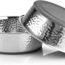 URBUDDIES 2 Pack Hammered Stainless Steel Cat Bowls, Premium Metal Cat Bowls with Non Slip Rubber Bottom, Dishwasher Safe, Easy to Clean, 2 Cup, Gray Bottom