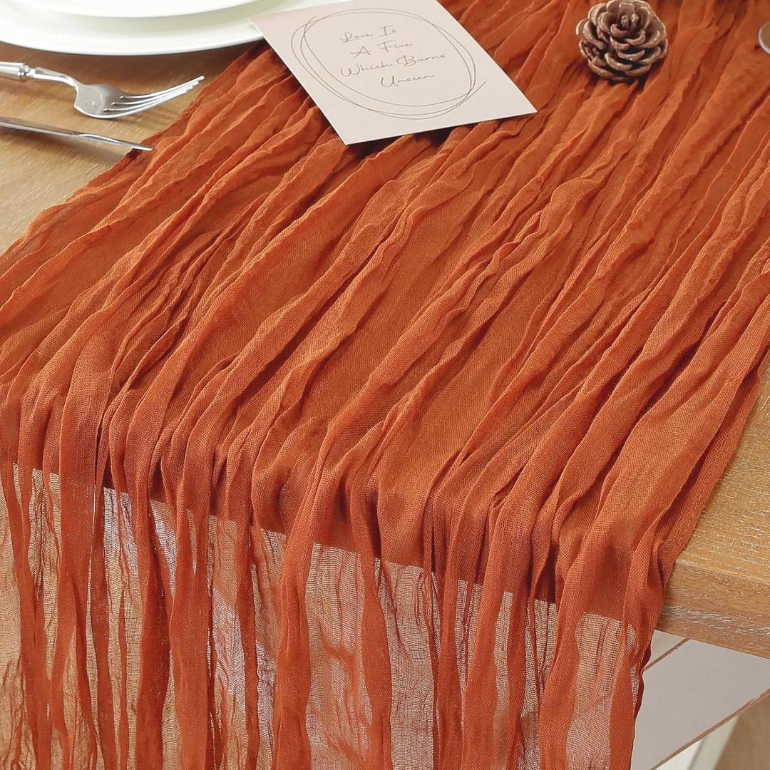 meioro Cheesecloth Table Runner 5.9 FT Terracotta Boho Gauze Cheese Cloth Runner 70 Inches Long Rustic Sheer Table Runners for Christmas Wedding Bridal Baby Shower Birthday Party Decoration
