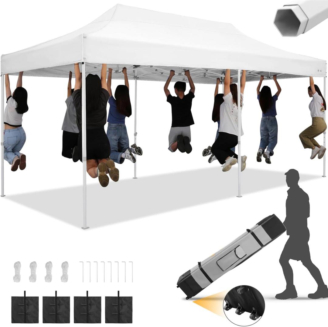 HOTEEL 10x20 Heavy Duty Pop Up Canopy Tent for Parties Event Wedding Commercial Instant Canopy with Roller Bag, Party Tent Waterproof UV 50+&Windproof, Upgraded Thick Hexagonal Legs, White