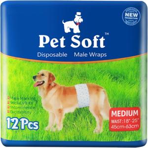 Pet Soft Disposable Male Dog Wraps - Dog Diapers for Male Dogs, Puppy Diapers 12pcs Medium
