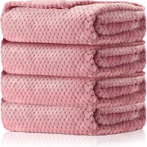 Reginary 4 Pack Fuzzy Blanket 30 x 40'' Waffle Flannel Baby Throw Blankets Warm Nursery & Crib Blankets for Girl & Boy Newborn Infant(Pink)