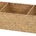 Shelf Baskets with Dividers, Seagrass Storage Baskets Rectangular Wicker Woven Back of Toilet Basket for Home Organizer (Natural,16.5"x5.5"x3.54")