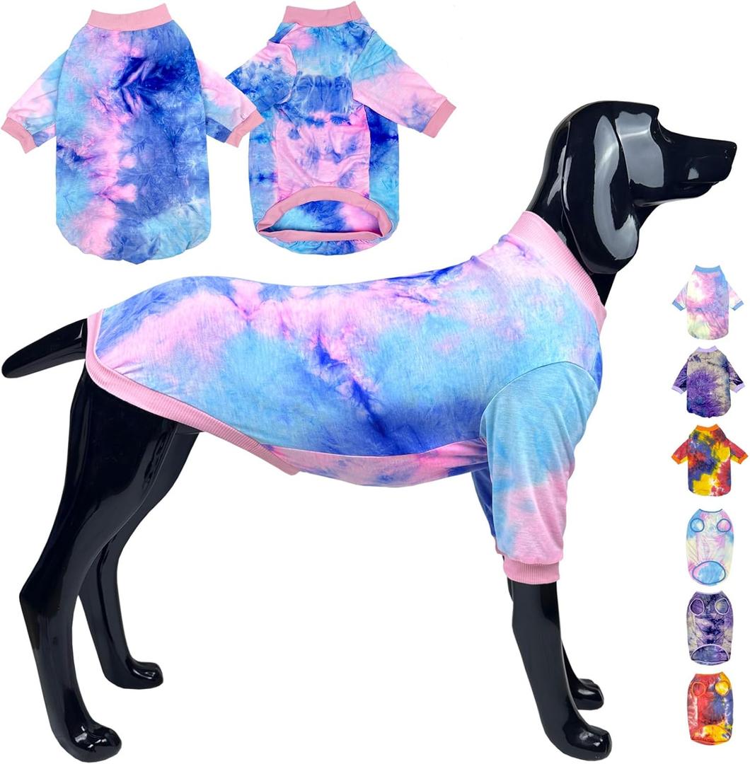 D.E.E Cotton Dog Shirts Large Tie Dye Dog Clothes Lightweight Girl Boy Big (Pink, 2XL)
