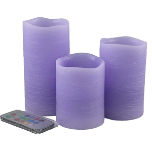 Purple Flameless Candles Set 3- Real Wax Pillar Candles Battery