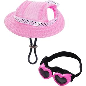choyaxo Dog Sun Hat Set Including Dog Visor Sunbonnet Outfit with Ear Holes Dogsg Sunglasses Baseball Cap for Puppy Outdoor UV Protection (Small, Pink)