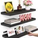 BAYKA Floating Shelves for Wall, Wall Mounted Rustic Wood Shelves for Bathroom, Bedroom, Living Room, Kitchen, Hanging Shelf for Books/Storage/Room Decor with 22lbs Capacity (Black, Set of 3, 15.7in)
