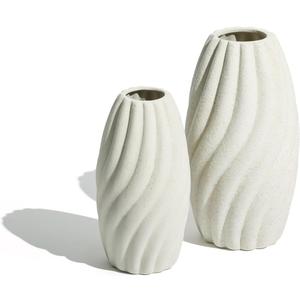 Rustic Minimalistic 1-Piece White Ceramic Vase - Pampas Grass - Bathroom, Farmhouse, Boho, Flower Vase, Coffee Table, Kitchen, Wedding Centerpiece (Large Round 4.5 x 8.3 in)