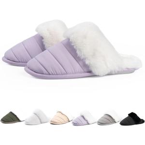 Women's Fuzzy House Slippers with Memory Foam Warm Plush Slipper for Indoor (7-7.5, Lilac)