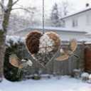 Handmade Fiber Bird Nesting Heart, 2026 New Birds Nests Material Holder, Refillable Hummingbird Nest Holder, Winter Tree Shelter for Wild Birds