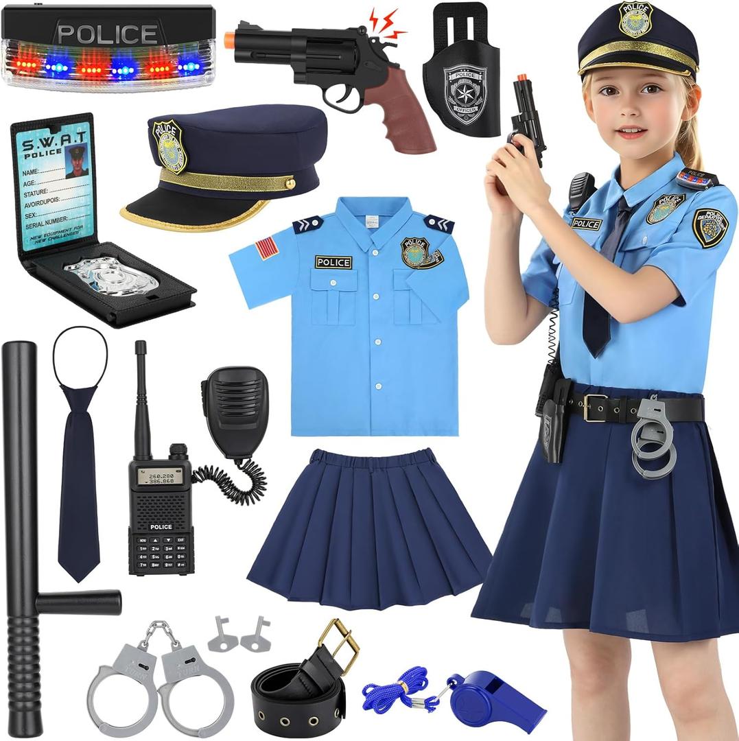 Police Costume for Girls, Police Officer Costume for Kids, Halloween Cop Costumes for Kids Girl Toddler 3-12 (XS(3 Year))