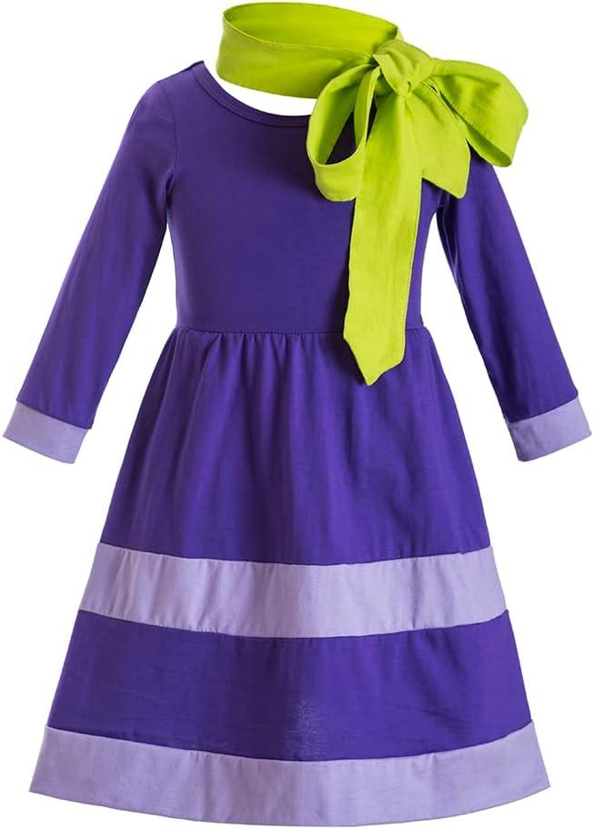 Women Long Sleeves Halloween Costume Daphne Dress with Scarf adults mini dress (Medium, Purple)