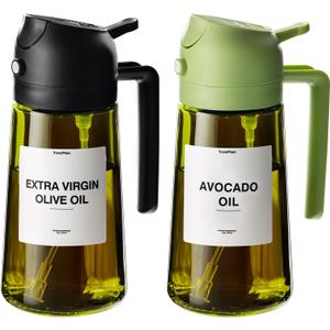 TrendPlain - Original 16oz/470ml Olive Oil Dispenser Bottle for Kitchen Gadgets and Air Fryer Accessories - Olive Oil Sprayer for Cooking w/Stickers - Black&Green