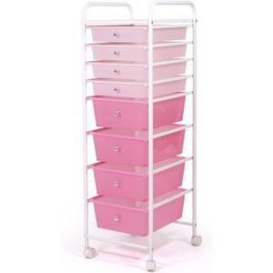 Humble Crew 8 Drawer Rolling Storage Cart with Wheels, Slim Plastic Organizer Trolley for Crafts, Office, School, Makeup & More, Metal Frame, Pink