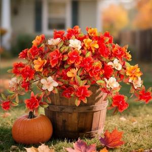 2 PACK Fall Flowers Artificial for Decoration, Fake Silk Rhododendron Flowers for Outdoors, 2 Bundles Faux Azalea Outside UV Resistant No Fade Floral for Home Garden Balcony Walkway Wedding Party Decor