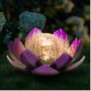 Huaxu Solar Lights Outdoor Decor Purple Lotus Waterproof LED Crackle Globe Glass Metal Flower Decorations for Garden Patio Yard Porch Pathway Ground Tabletop