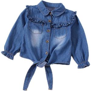 Colorful Childhood Girls Denim Crop Tie Shirt Blouse Toddler Shawl Button Down Shirts Children's Casual Tops (4-5T, Dark Blue)