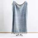 Ultra Soft Fleece Sherpa Blanket King Size,Lightweight Cozy Boho Bed Blanket with Decorative Tassel, Pattern Reversible, 2 Tones Ombre Blue,104x90