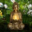 Nacome Meditating Buddha Statue with Solar Light,Zen Solar Garden Buddha with Cracked Glass Ball Sculpture-Indoor/Outdoor Decor for Balcony,Garden,Patio,Porch Yard Art Ornament,10.5 inch(Gold)