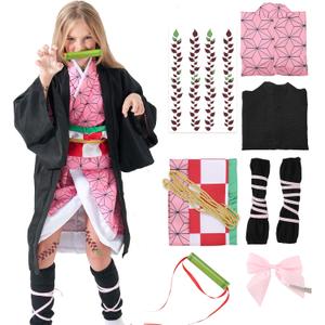 VZQI Halloween Cosplay Costumes Kamado Kids Anime Kimono Halloween Cloak (Nezuko)