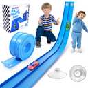 Flexible Race Track Toys for Kids: 15 Ft Flex Race Car Ramp Track with Suction Cups - Rolls Up Portable DIY Racetrack Compatible with Diecast 1/64th Cars Model - Birthday Gifts for Boys Girls Ages 3+