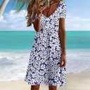 Women's Summer Floral Print Beach Resort Style VNeck Dress XL